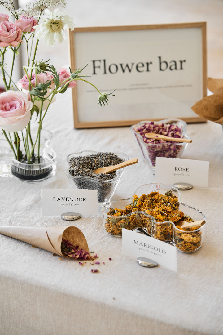 Include these unique wedding ideas in your big day to make your day really special, A flower bar with the Alva Alto bowls from Iittala make a unique talking point.  
