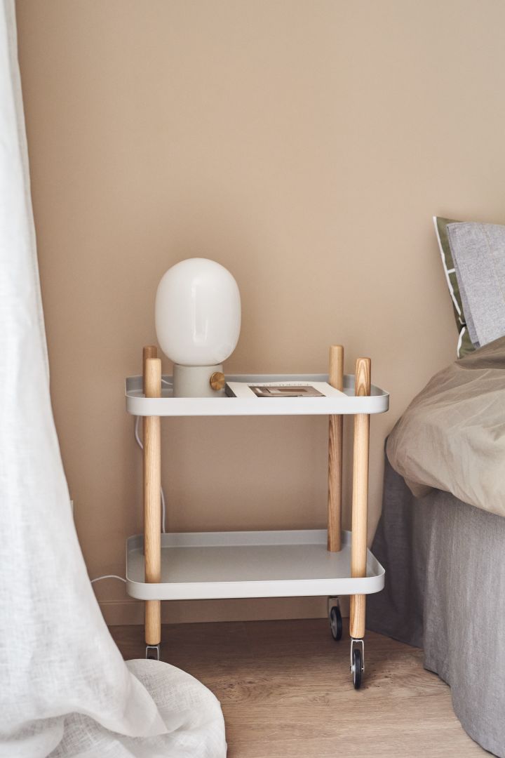 Decorate your hotel style bedroom with a rolling side table like this one from Normann Copenhagen, perfect for hotel breakfasts in bed. 