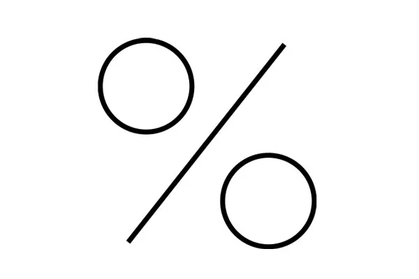 A black percentage symbol on a white background.