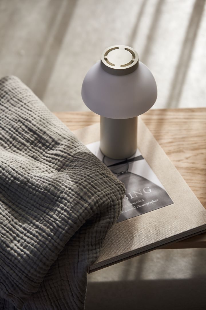 Here you see the mushroom shaped table lamp the PC portable lamp from HAY.