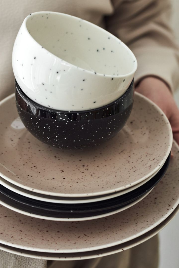 Scandi Living Freckle porcelain series in beige, black and white - the plates in beige are one of our 7 beige interior design favorites to invest in this autumn.