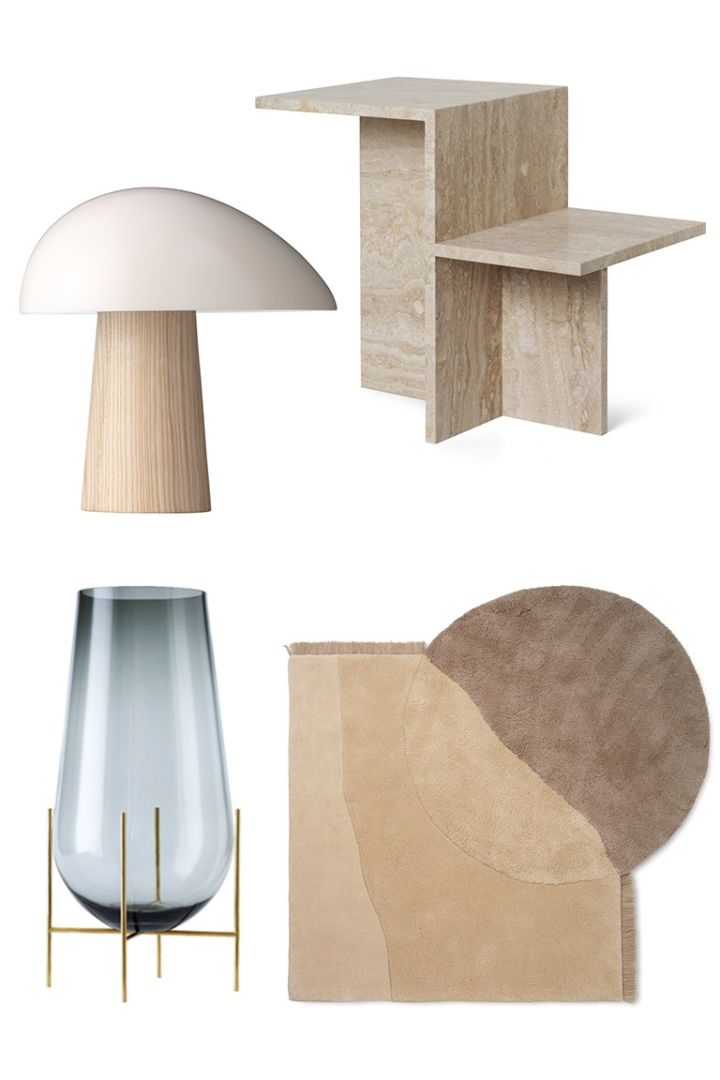 Collage with furniture that are real statement pieces in the home and a big interior trend 2021.