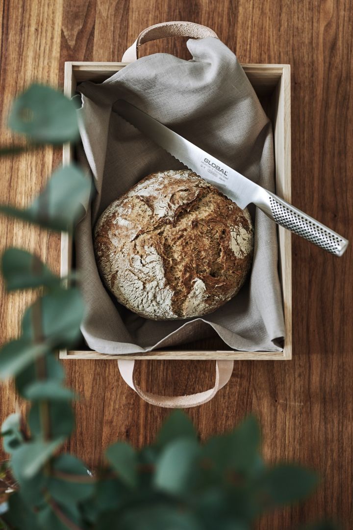 Norr bread box from Skagerak, Clean kitchen towel from Scandi Living