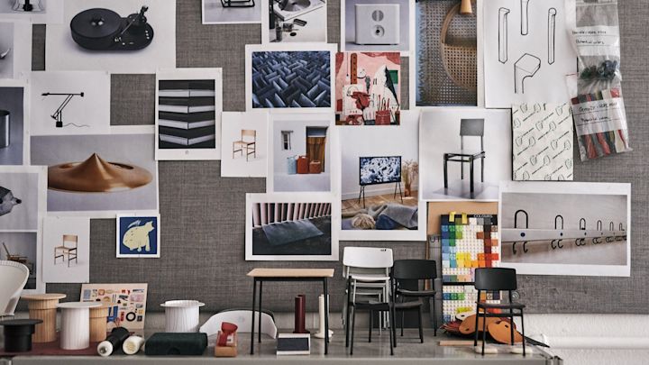 Thomas Bentzen's studio and inspiration board.