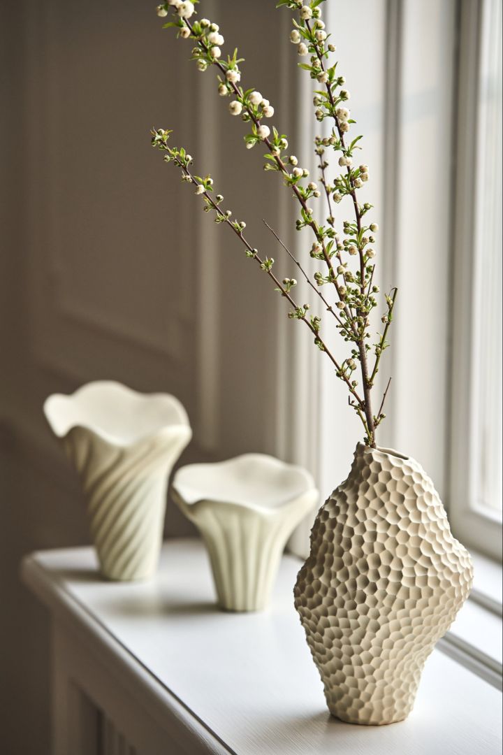 The Isla vase from Cooee Design stands in the forefront with the Fungi sculptures behind.