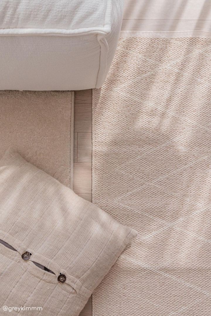 Peak plastic rug in nude beige from Scandi Living gives your home a clean look in our guide to choosing the right rug Photo: @greykimmm