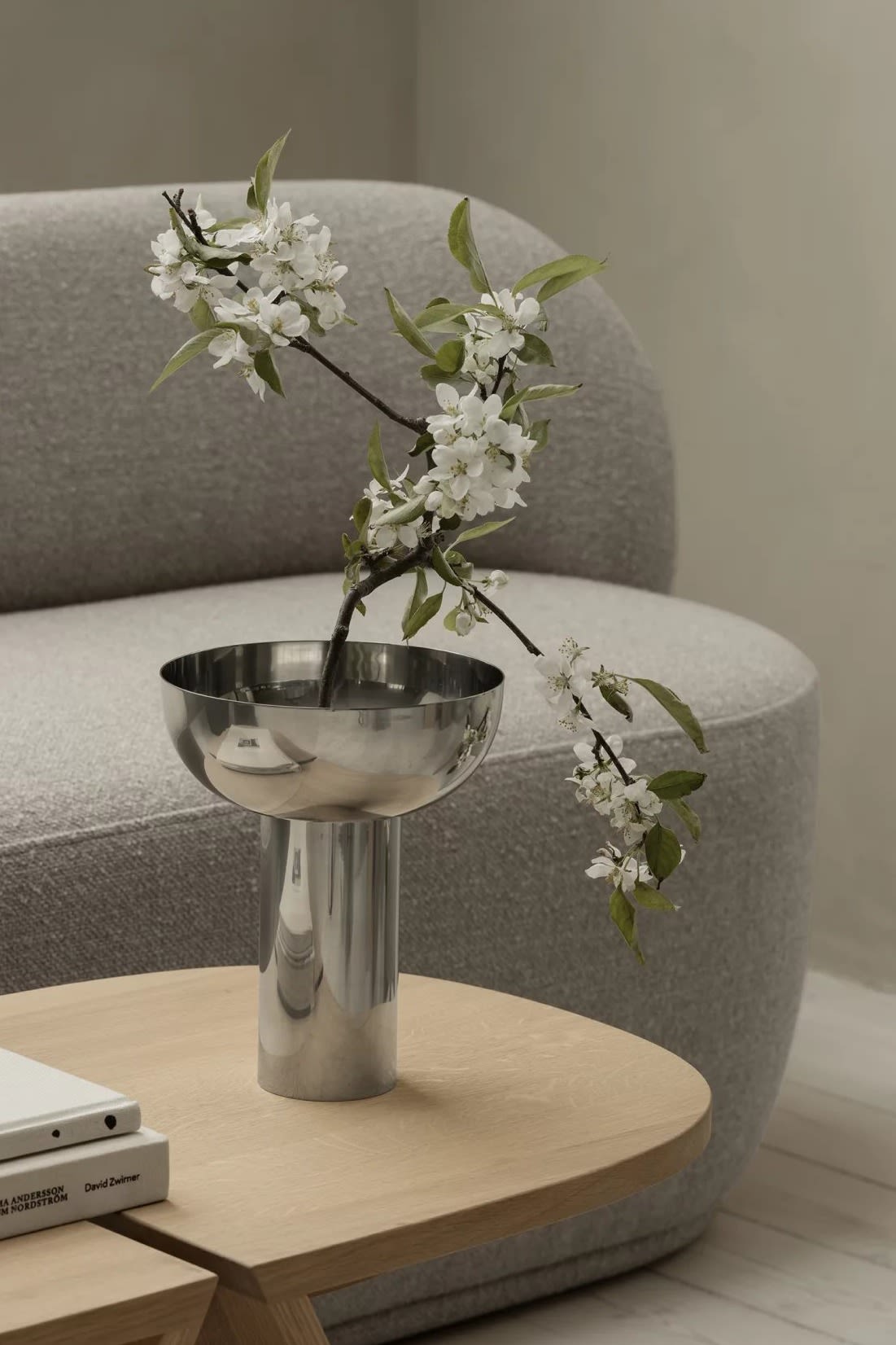 Hyactinth vase in chrome from Blomus - one of several 2024 interior design trends to be inspired by for a stylish home.