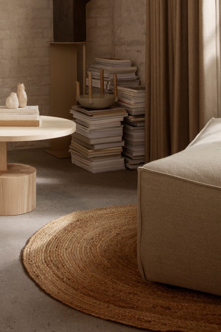 Rattan and jute are two of the autumn interior design trends 2021 - here is the Eternal jute rug from Ferm Living.