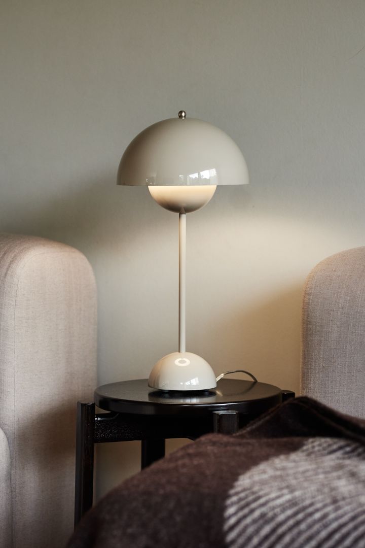 Here you see the season's hottest interior detail - the mushroom lamp. This mushroom shaped offering is the Flowerpot VP3 table lamp from &Tradition.  