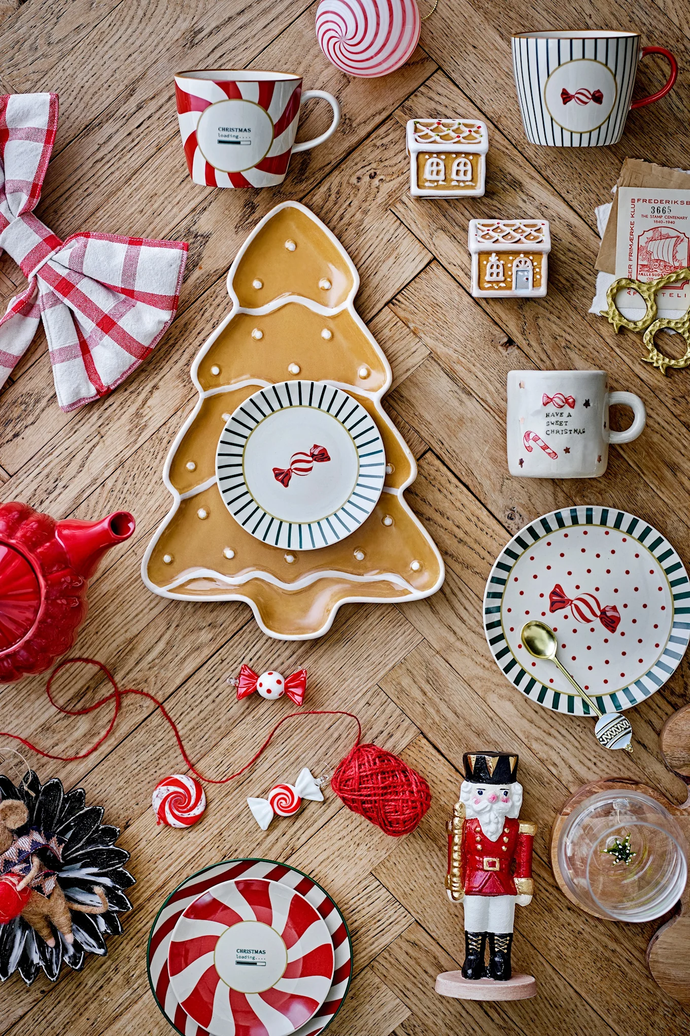 Christmas table decorations: A table set with festive tableware from Bloomingville, including the Ginnie and Yule plates.