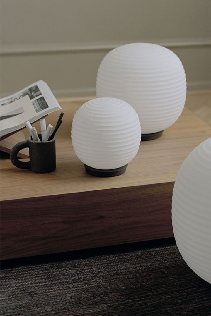 The table lamps from New Works look just like rice paper, perfect for a Japandi style living room. 