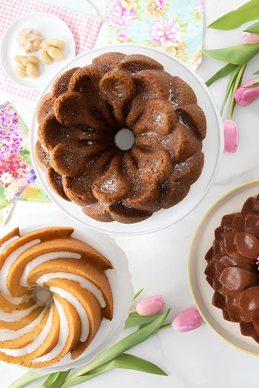 With the baking tins from Nordic Ware, here the heritage bundt and the magnolia bundt baking tin, you can conjure up pretty cakes for your Easter table in no time at all.