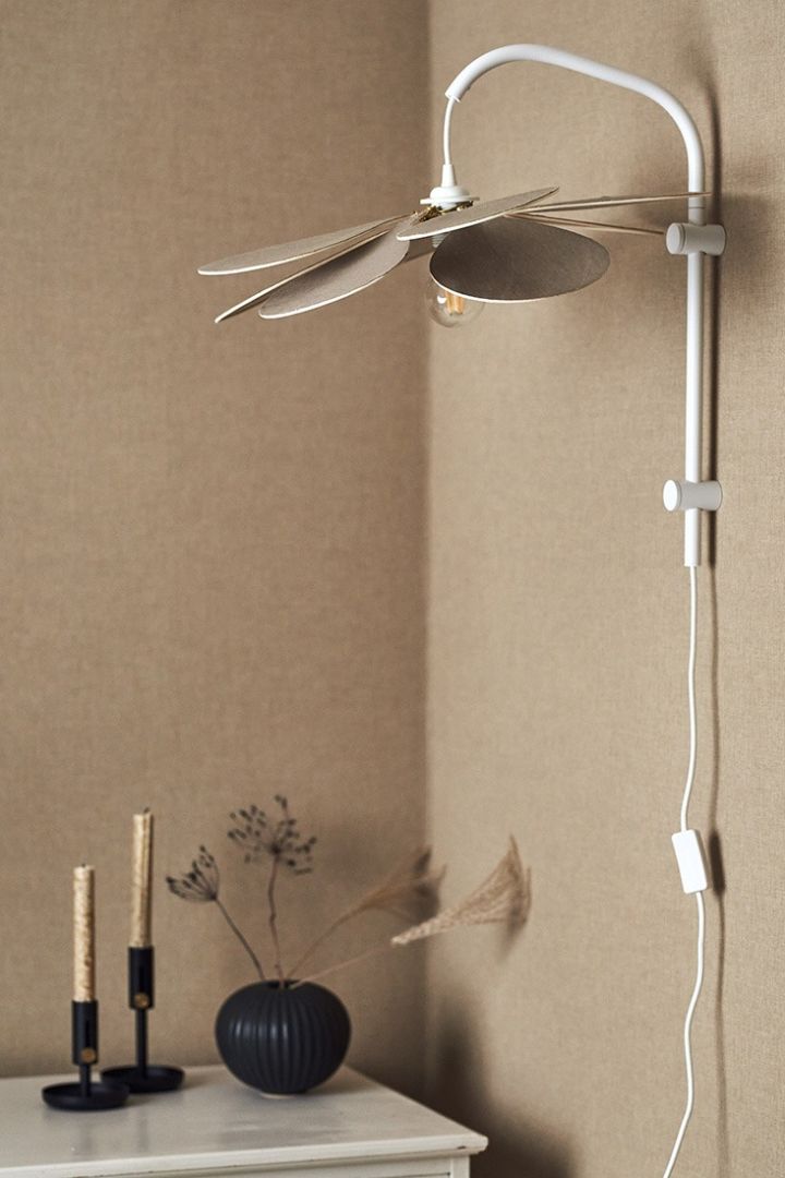 A homemade lamp inspired by a lotus flower is a lovely example of craftsmanship that embodies the japandi style. 