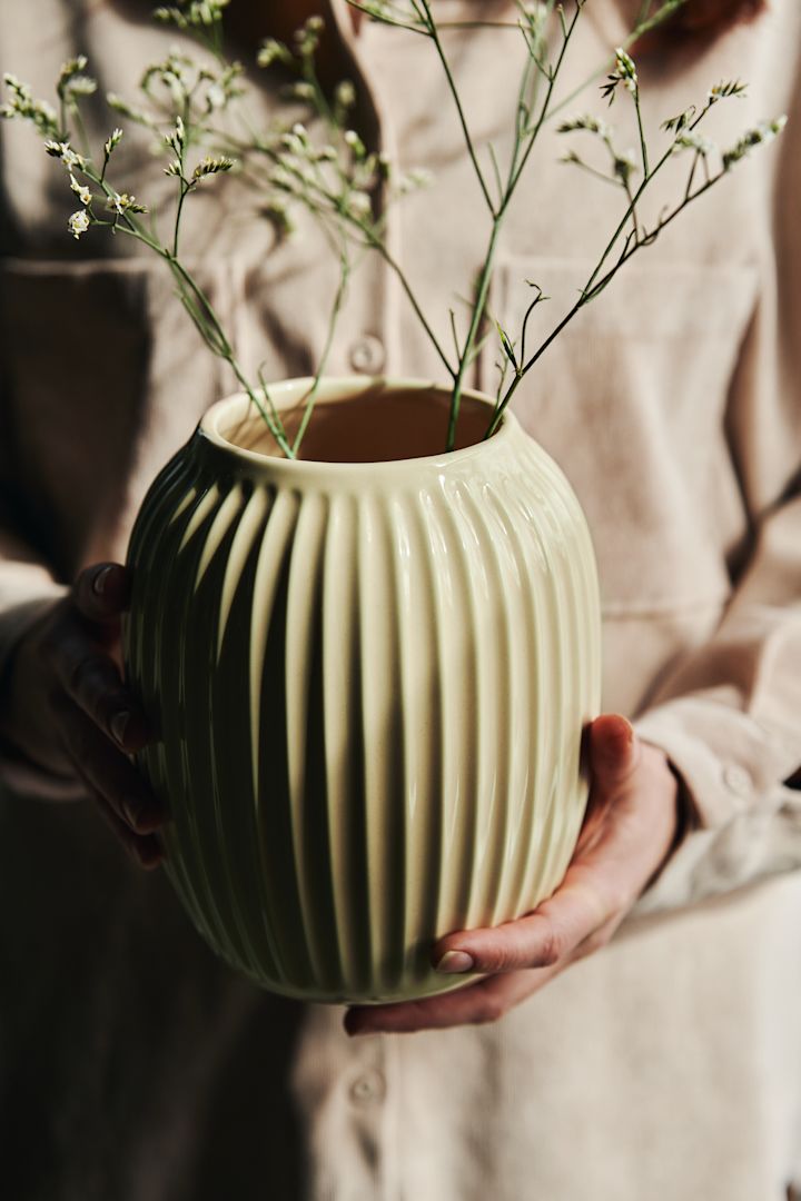 The simple clean lines of the Hammershøi collection for Kähler, seen here on the beige coloured vase.