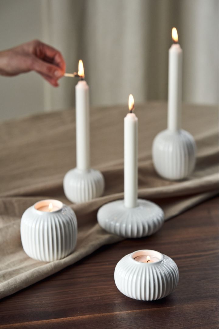The Hammershøi candle and tealight holders are simple and elegant additions to the dining table. 