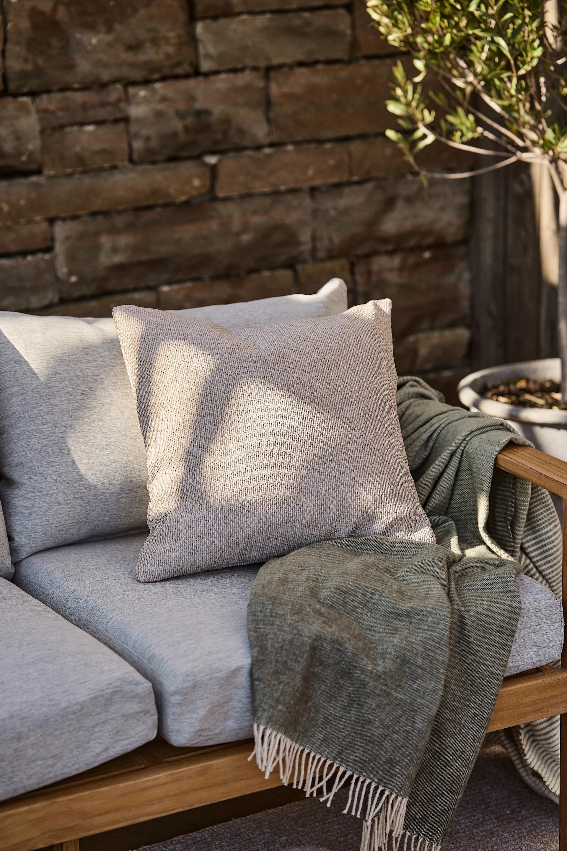 Inspiration for your balcony in the form of cushions and textiles help you to create a cosy and homely balcony while easily adding colour to your patio, here Asaryd cushion from 1898.