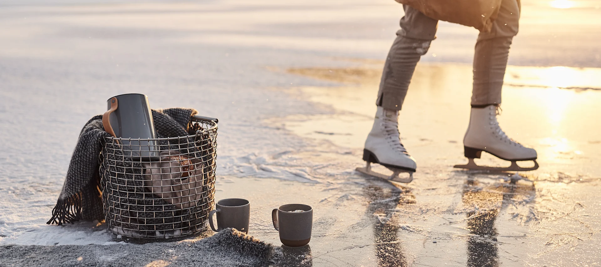 Scandinavian lifestyle things to try: Ice skating on a lake, take your korbo basket and a thermos of coffee and enjoy a day on the ice.