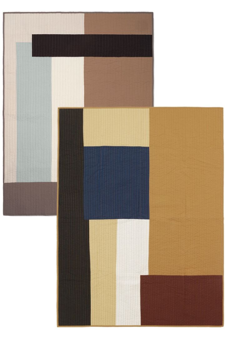 Quilted duvets in earthy block colours from Ferm Living.