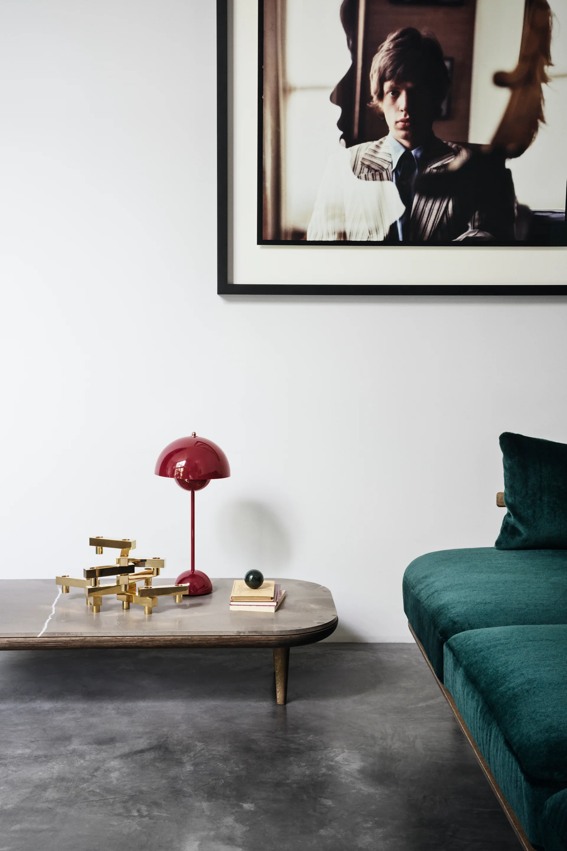 Red Flowerpot VP3 table lamp from &tradition in a danish interior-styled living room.