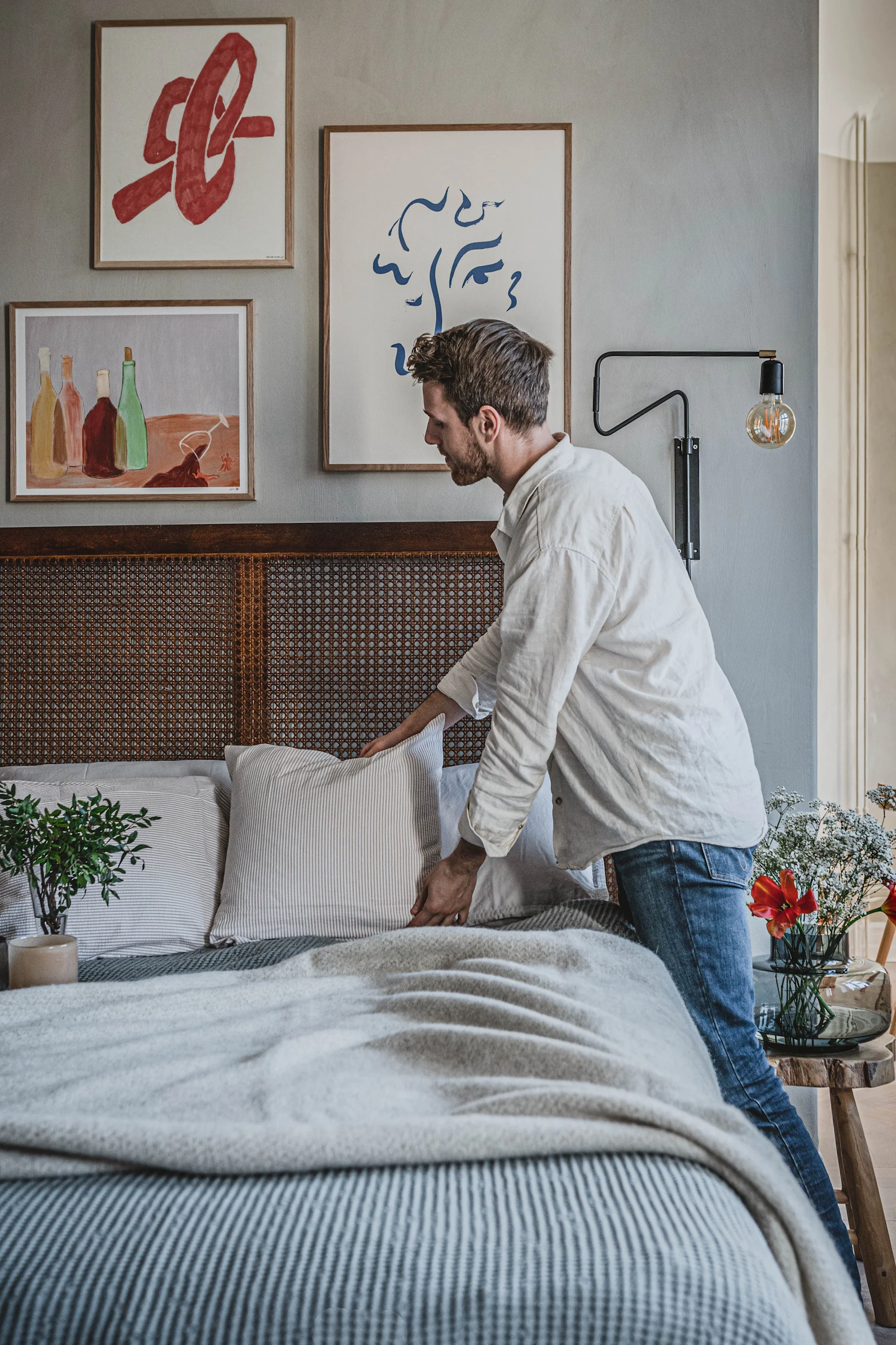 Create a cosy bedroom with the use of good quality, soft, cosy bedding.