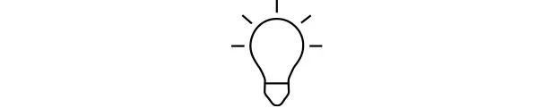 Outline of a lightbulb with radiating lines, symbolizing an idea or illumination.
