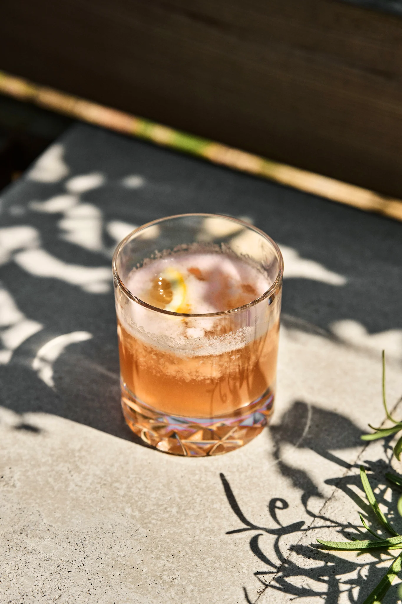 Try an unusual mocktail - Peachy Herb Fizz, served here in a Carat Old Fashioned glass from Orrefors.