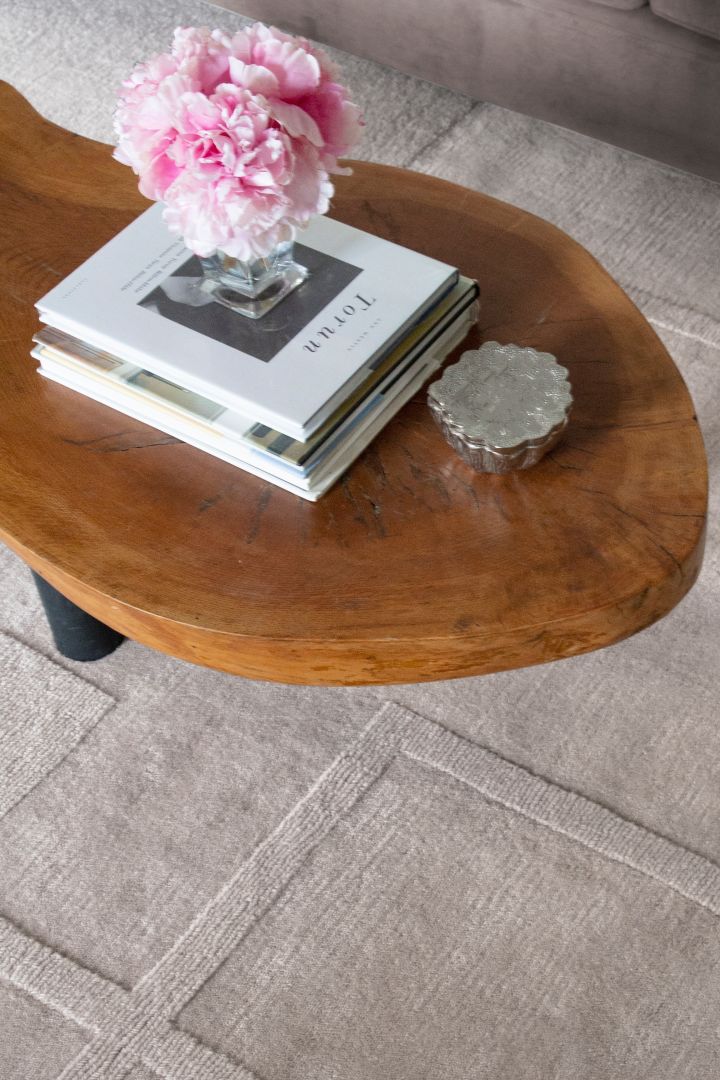 A close up of the Swedish Grace rug in oatmeal from Layered in our guide to choosing the right rug. 