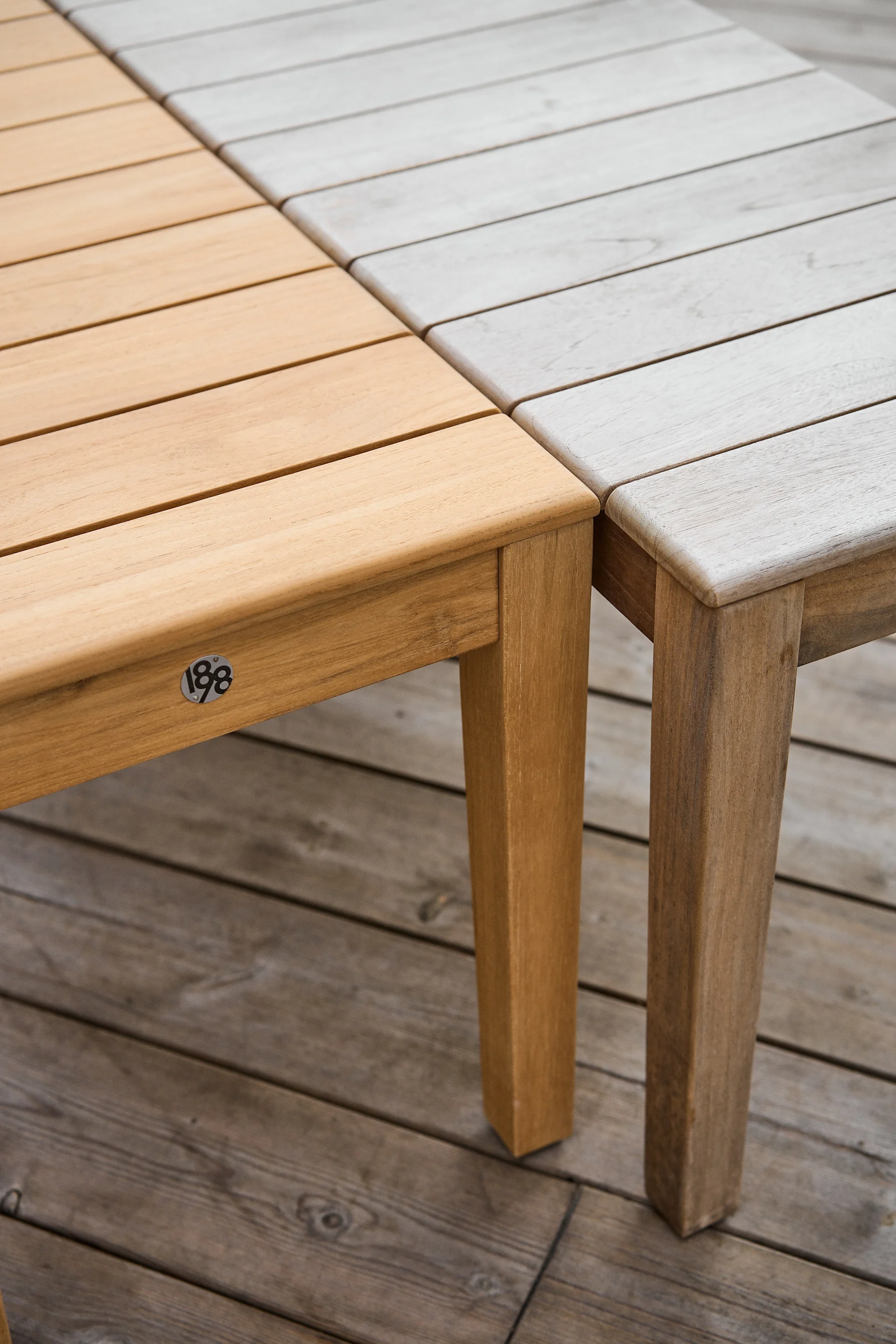 Sköndal bench from 1898 is a classic outdoor furniture in teak that you can oil to keep the reddish-brown colour or leave it alone to get a more greyish look.