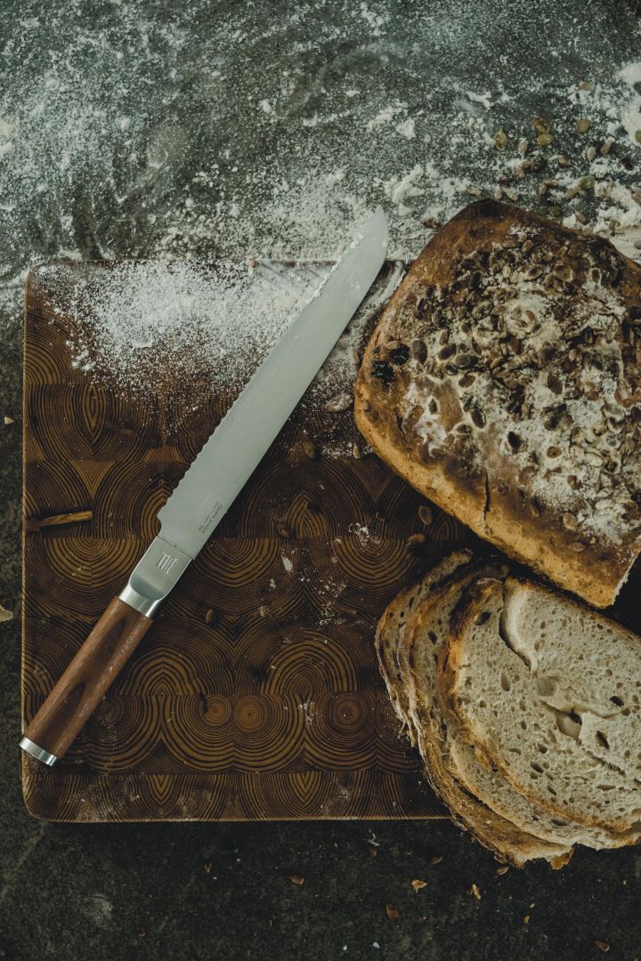 The bread knife from the Norden series has the same elegant wooden handle and is one of our top picks in our knife guide.  