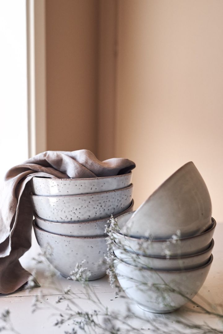Nordic Sand bowls from Broste Copenhagen add a clean rustic touch to any table setting.